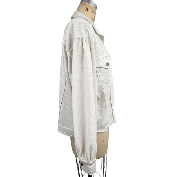POL Women's Knit Jacket Small Cream/Gray French Terry Balloon Sleeve Oversized - Picture 2 of 15
